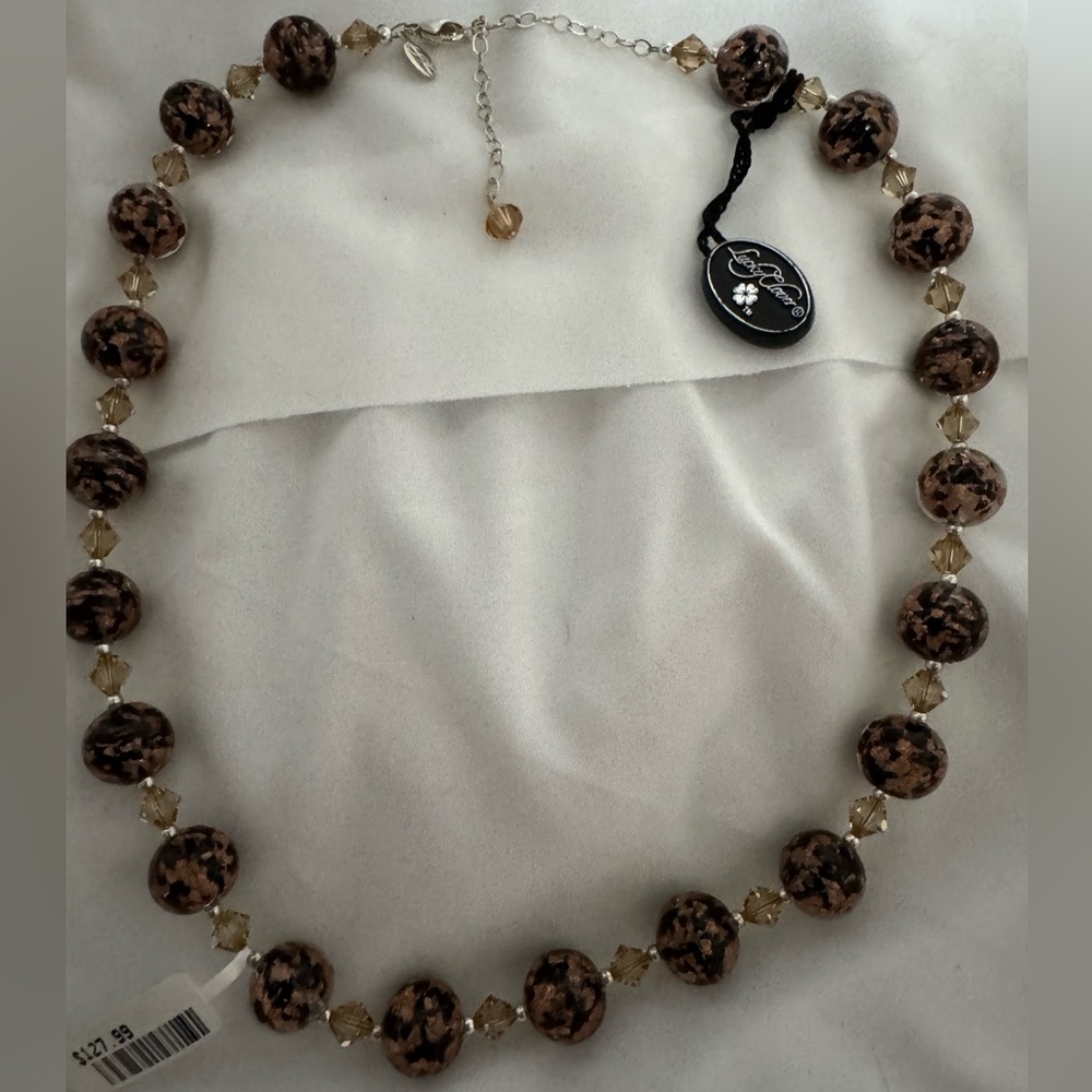 Lucky Clover Brown Beaded Necklace with Gold Accents